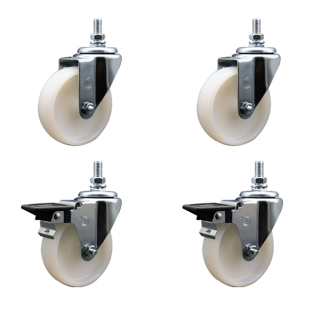 SCC-TS20S414-NYS-121315-2-PLB-2 Nylon Swivel Threaded Stem Caster with 4 x 1.25 in. White Wheels & 0.5 in. Stems - Set of 4