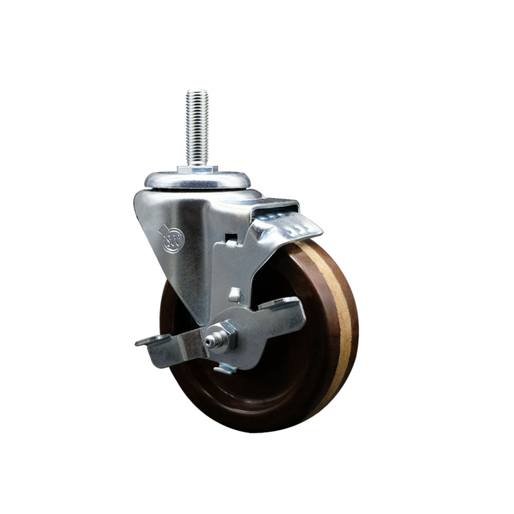 SCC-TS20S414-PHRHT-TLB-34212 High Temperature Phenolic Swivel Threaded Stem Caster with 4 x 1.25 in. Brown Wheel & 0.75 in. Stem & Top Locking Brake