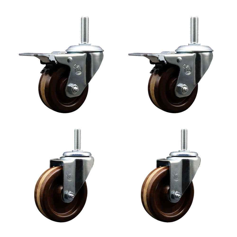SCC-TSTTL20S414-PHRHT-58212-2-S-2 High Temperature Phenolic Swivel Threaded Stem Caster with 4 x 1.25 in. Brown Wheels & 0.63 in. Stems - Set of 4