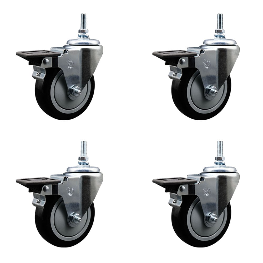 SCC-TS20S414-PPUB-BLK-PLB-M1215-4 Polyurethane Swivel Threaded Stem Caster with 4 x 1.25 in. Black Wheels & 12 mm Stems - Set of 4