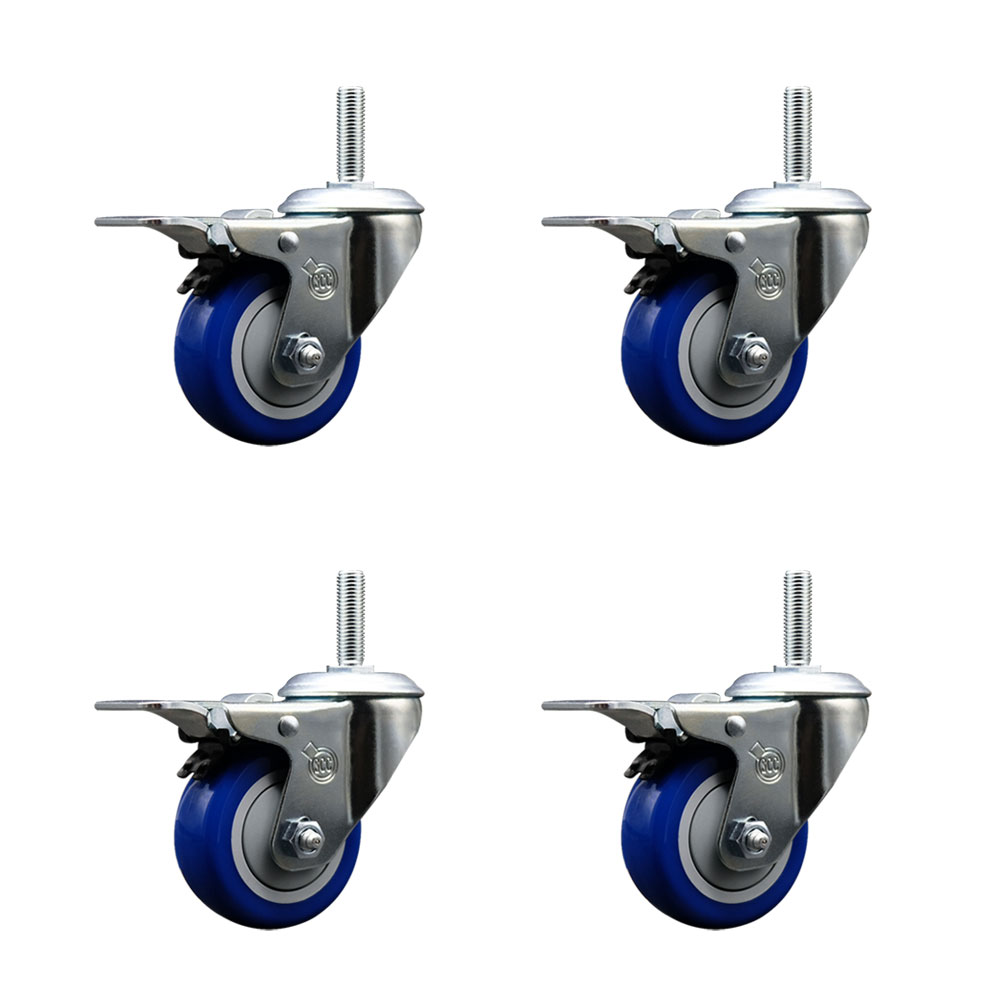 SCC-TSTTL20S314-PPUB-BLUE-34212-4 Polyurethane Swivel Threaded Stem Caster with 3 x 1.25 in. Blue Wheels & 0.75 in. Stems - Set of 4