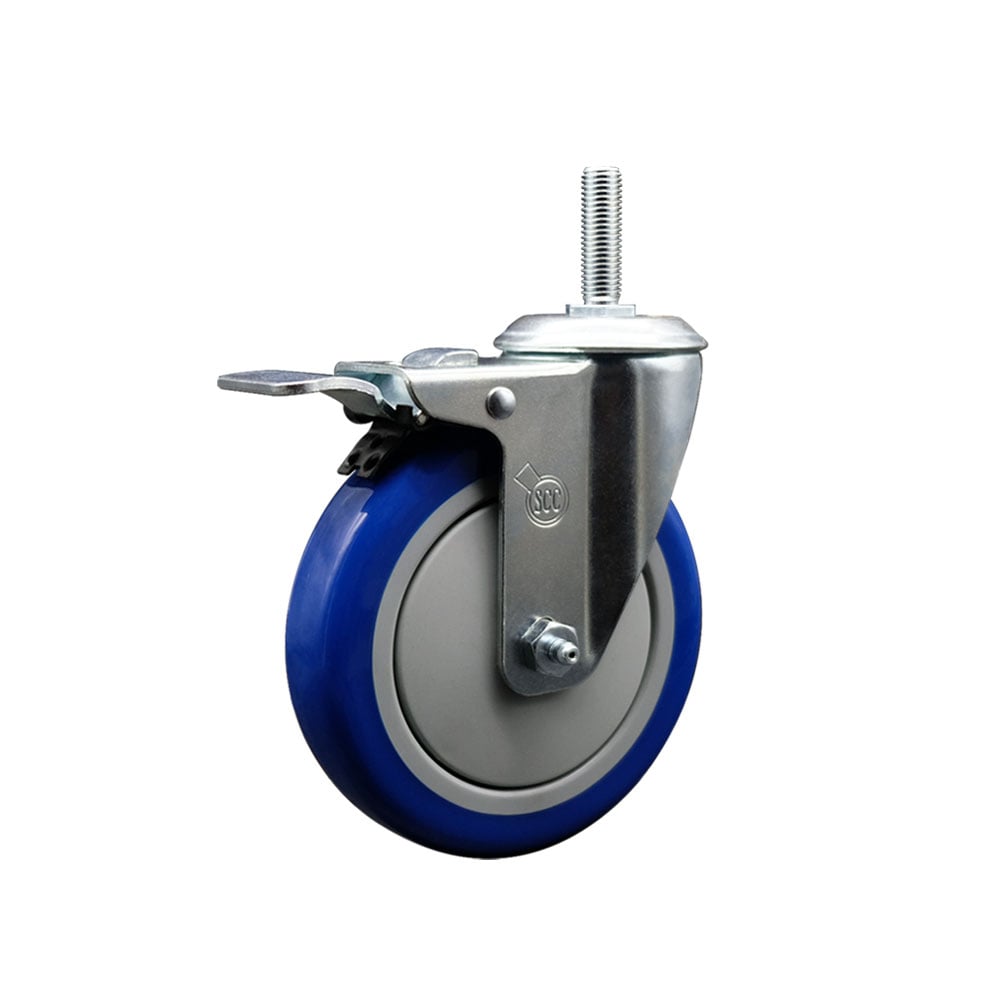 SCC-TSTTL20S514-PPUB-BLUE-34212 Polyurethane Swivel Threaded Stem Caster with 5 x 1.25 in. Blue Wheel & 0.75 in. Stem & Total Locking Brake