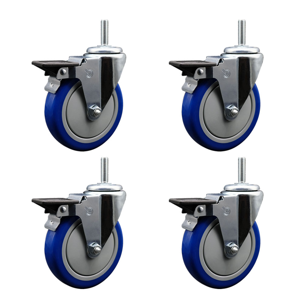 SCC-TS20S514-PPUB-BLUE-PLB-34212-4 Polyurethane Swivel Threaded Stem Caster with 5 x 1.25 in. Blue Wheels & 0.75 in. Stems - Set of 4
