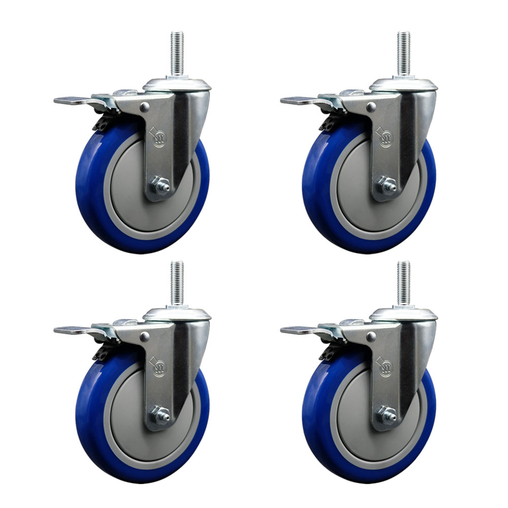 SCC-TSTTL20S514-PPUB-BLUE-34212-4 Polyurethane Swivel Threaded Stem Caster with 5 x 1.25 in. Blue Wheels & 0.75 in. Stems - Set of 4