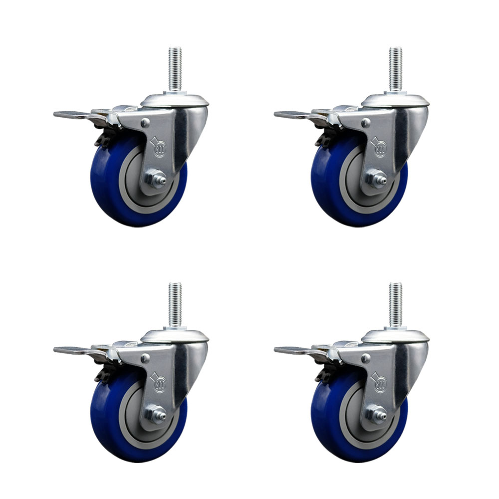 SCC-TSTTL20S3514-PPUB-BLUE-58212-4 Polyurethane Swivel Threaded Stem Caster with 3.5 x 1.25 in. Blue Wheels & 0.63 in. Stems - Set of 4