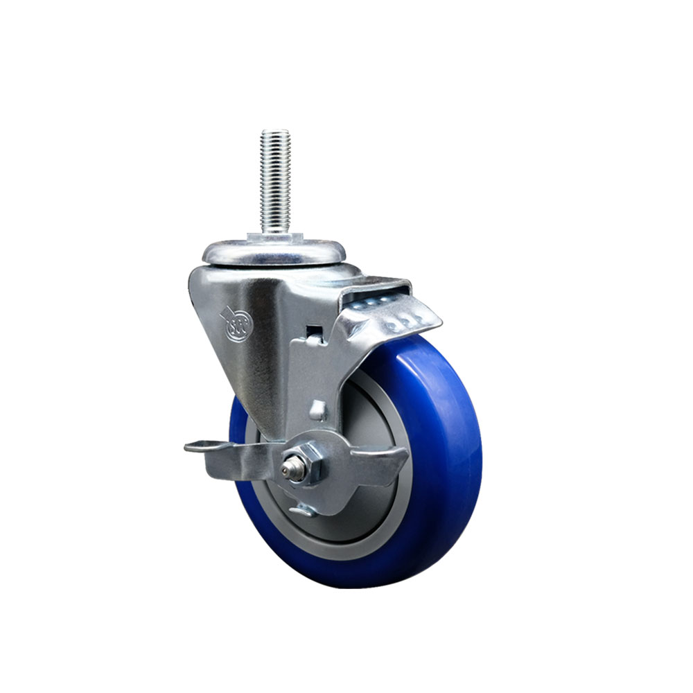 SCC-TS20S414-PPUB-BLUE-TLB-58212 Polyurethane Swivel Threaded Stem Caster with 4 x 1.25 in. Blue Wheel & 0.63 in. Stem & Top Locking Brake
