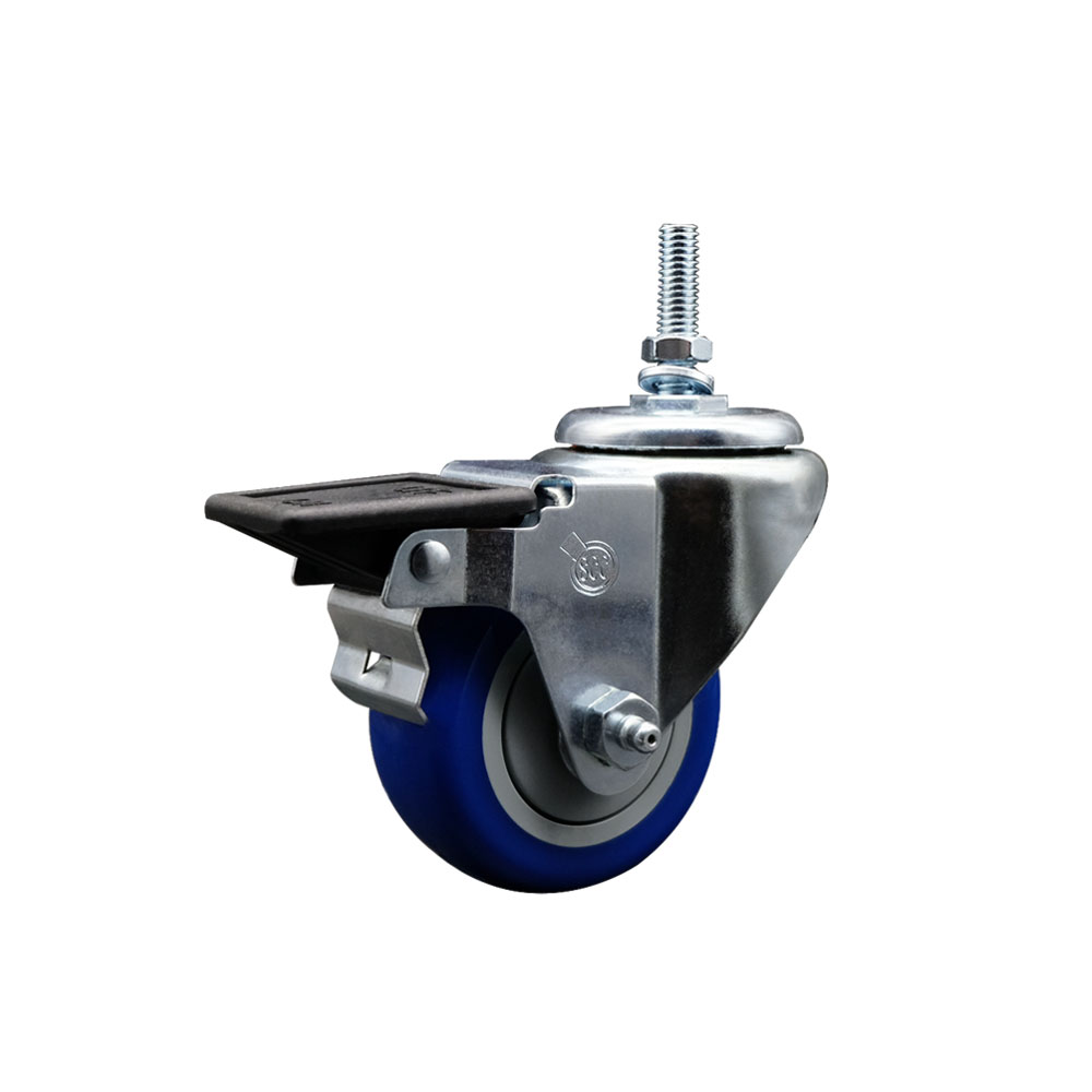 SCC-TS20S314-PPUB-BLUE-PLB-M1215-4 Polyurethane Swivel Threaded Stem Caster with 3 x 1.25 in. Blue Wheels & 12 mm Stems - Set of 4
