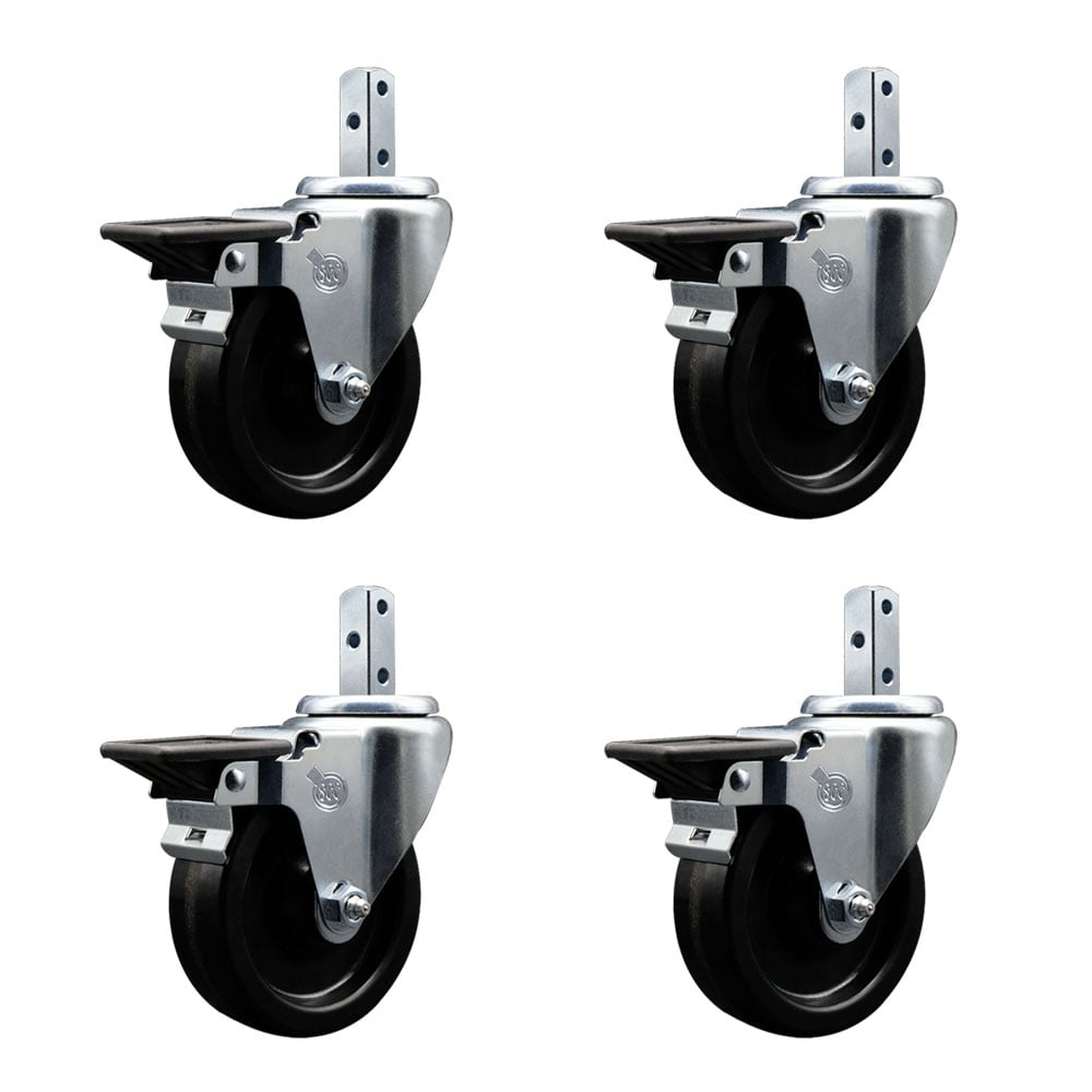 Swivel Square Stem Caster with 4 x 1.25 in. Black Phenolic Wheel, 0.87 x 2 in. Square Stem with 3 0.26 in. Diameter Mounting Holes - Set of 4
