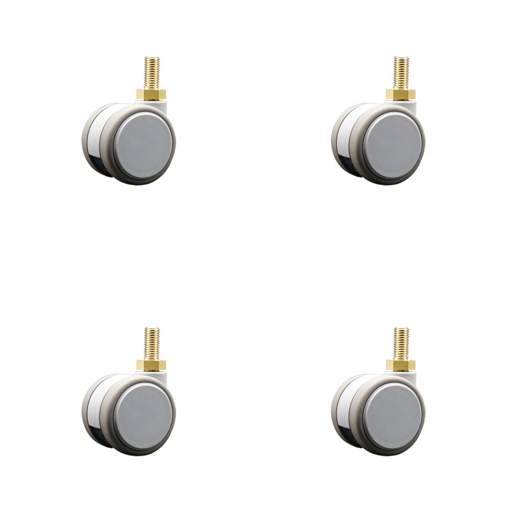2 in. MRI Safe Swivel Casters Quiet Non-Marking Gray Thermoplastic Rubber Twin Wheels 10 mm 1.50 TPI x 22 mm Threaded Stems - Set of 4