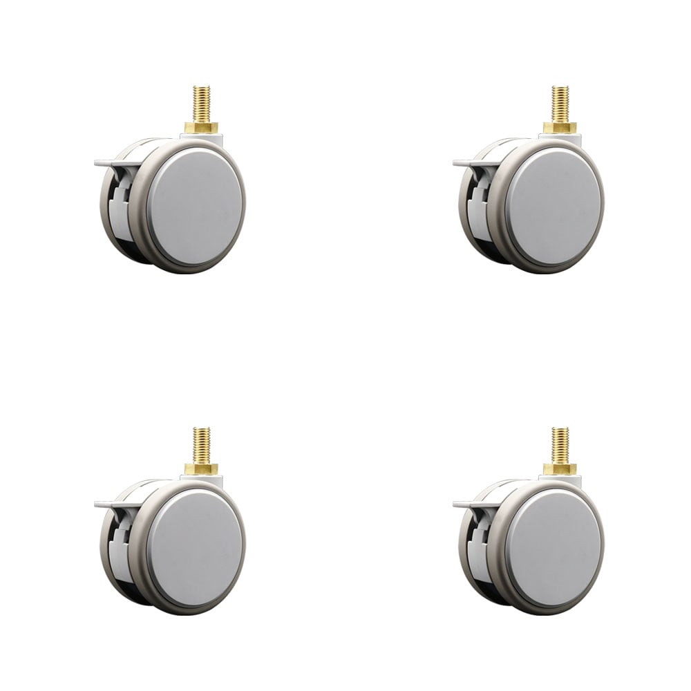 3 in. MRI Safe Swivel Casters with Brakes Quiet Non-Marking Gray Thermoplastic Rubber Twin Wheels 10 mm 1.50 TPI x 22 mm Threaded Stems - Set of 4