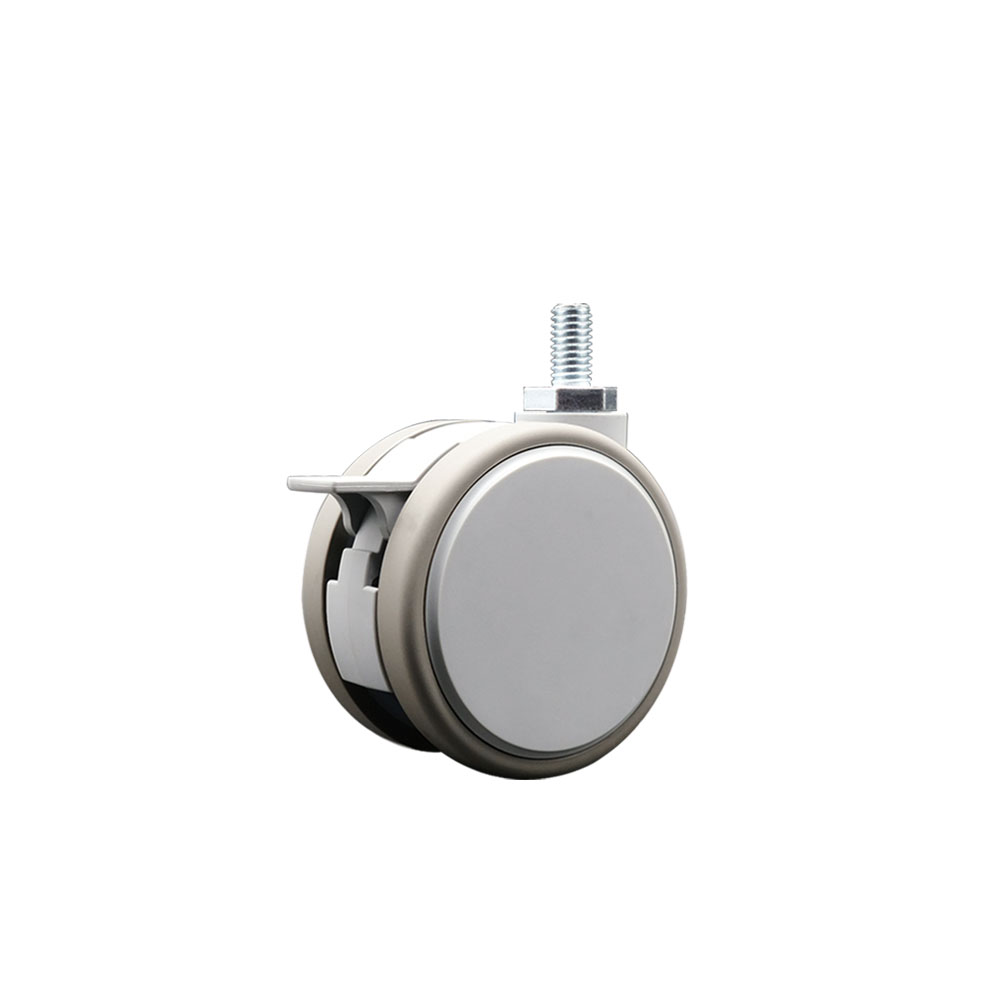 3 in. MRI Safe Swivel Caster with Brake Quiet Non-Marking Gray Thermoplastic Rubber Twin Wheels 0.38 in. 16 TPI x 0.75 in. Threaded Stem