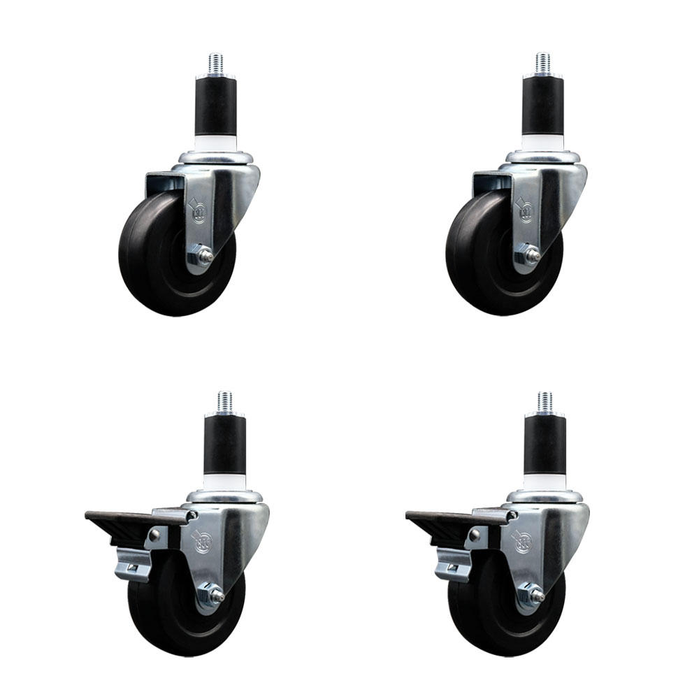 SCC-EX20S3514-HRS-2-PLB-2-112 Hard Rubber Swivel Expanding Stem Caster with 3.5 x 1.25 in. Black Wheels & 1.5 in. Stems - Set of 4