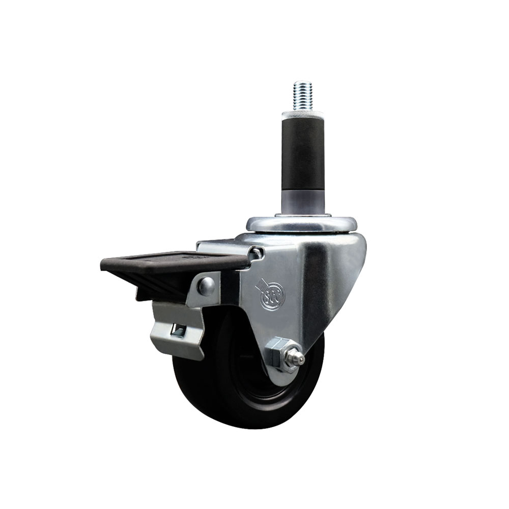 SCC-EX20S314-HRS-PLB-118 Hard Rubber Swivel Expanding Stem Caster with 3 x 1.25 in. Black Wheel & 1.13 in. Stem & Posi Locking Brake