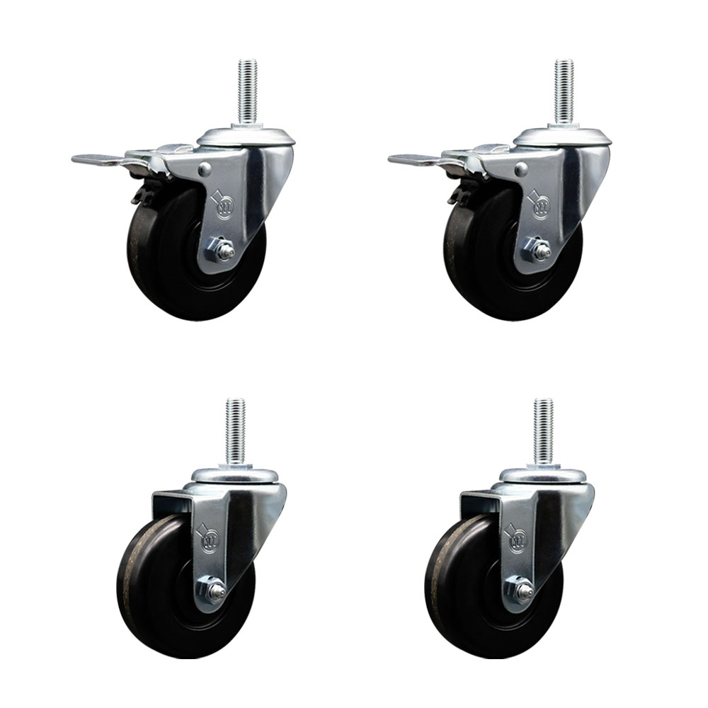 SCC-TSTTL20S3514-PHR-34212-2-S-2 Phenolic Swivel Threaded Stem Caster with 3.5 x 1.25 in. Black Wheels & 0.75 in. Stems - Set of 4