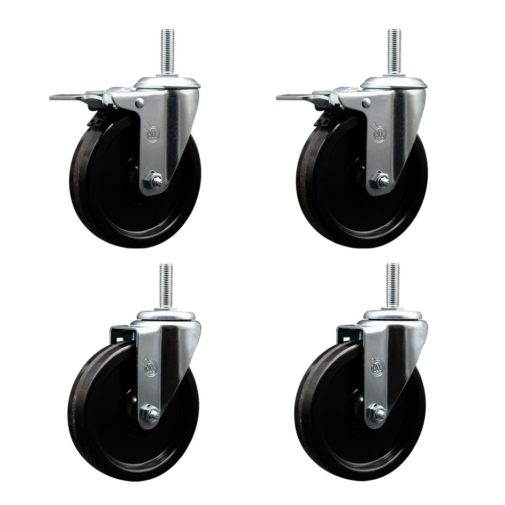 SCC-TSTTL20S514-PHR-34212-2-S-2 Phenolic Swivel Threaded Stem Caster with 5 x 1.25 in. Black Wheels & 0.75 in. Stems - Set of 4