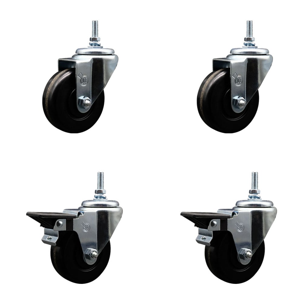 SCC-TS20S3514-PHR-381615-2-PLB-2 Phenolic Swivel Threaded Stem Caster with 3.5 x 1.25 in. Black Wheels & 0.38 in. Stems - Set of 4