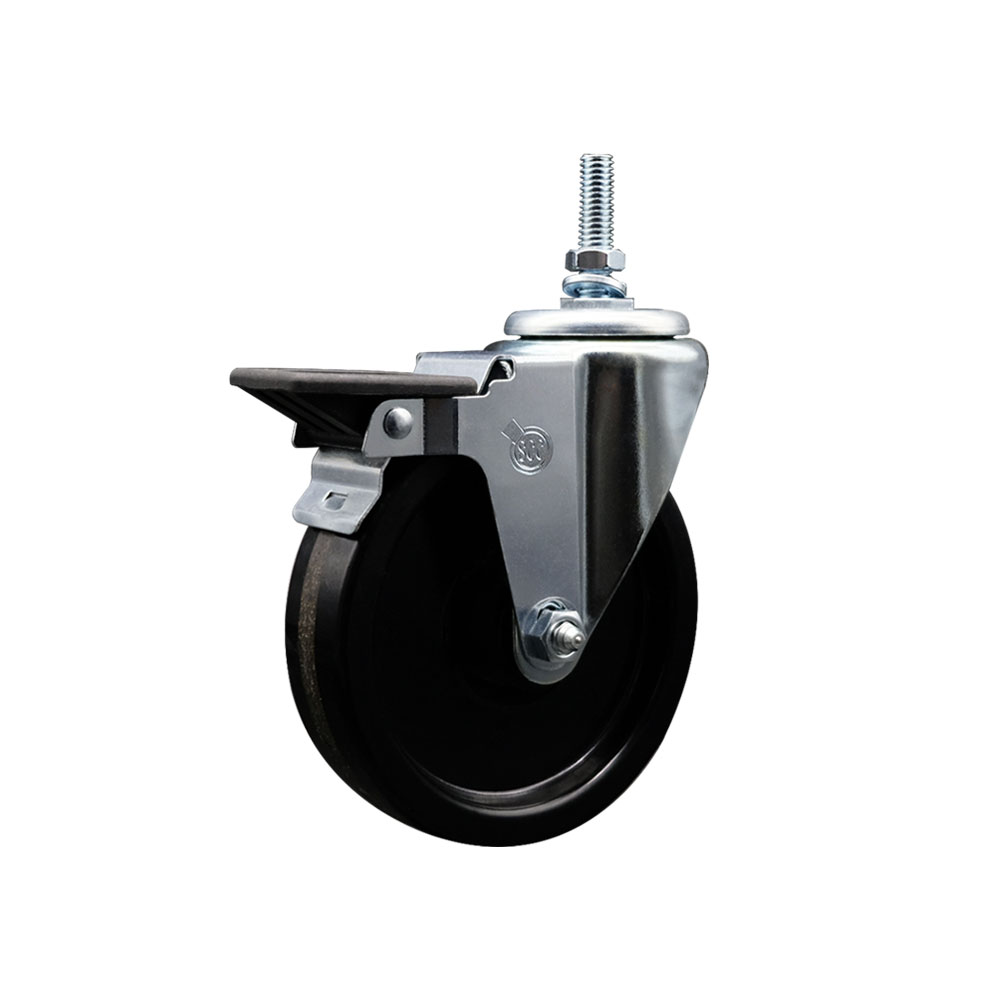 SCC-TS20S514-PHR-PLB-381615 Phenolic Swivel Threaded Stem Caster with 5 x 1.25 in. Black Wheel & 0.38 in. Stem & Posi Locking Brake