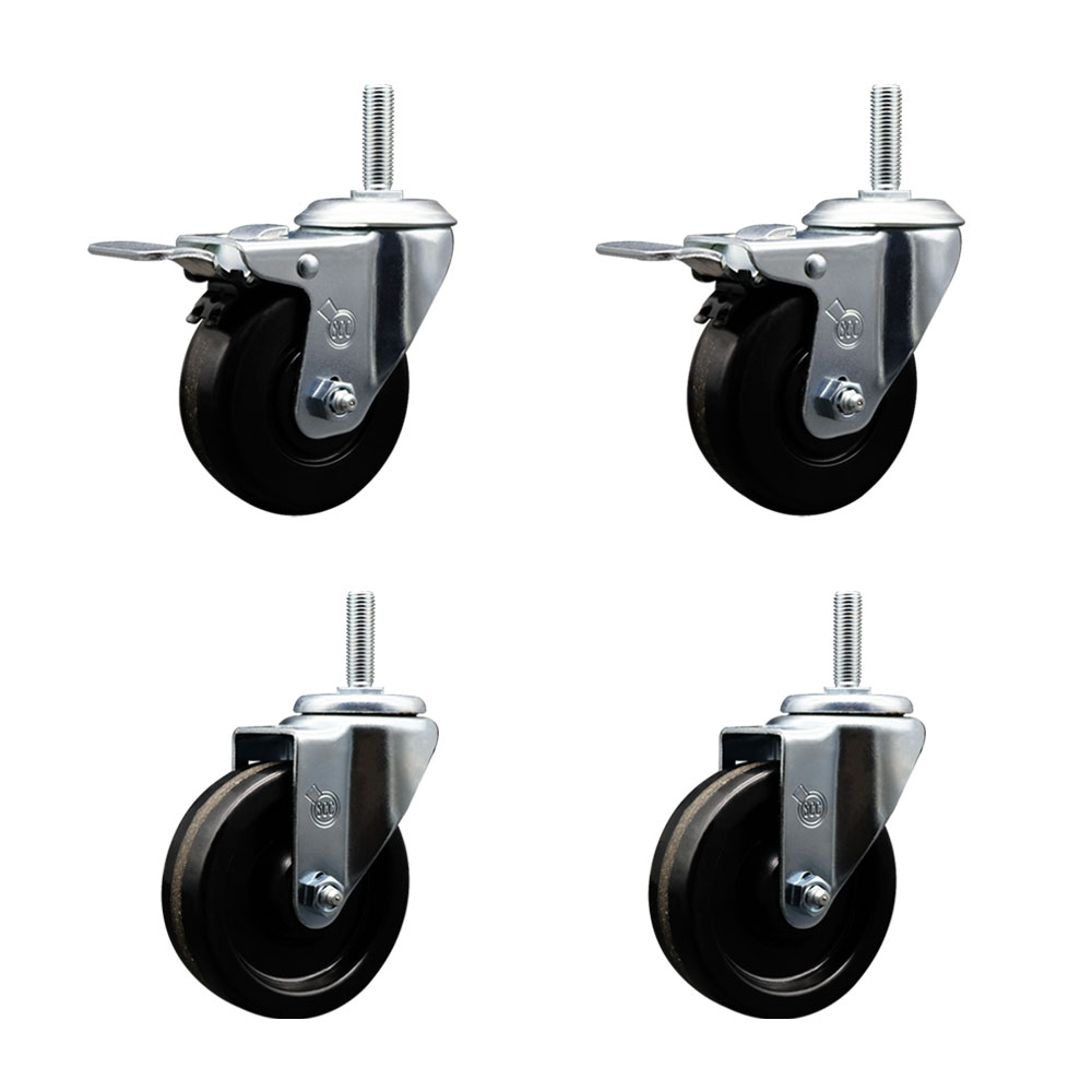 SCC-TSTTL20S414-PHR-58212-2-S-2 Phenolic Swivel Threaded Stem Caster with 4 x 1.25 in. Black Wheels & 0.63 in. Stems - Set of 4