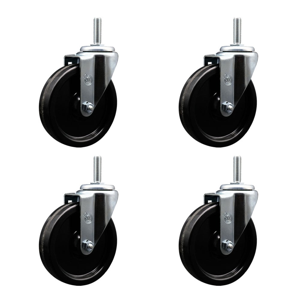 SCC-TS20S514-PHR-58212-4 Phenolic Swivel Threaded Stem Caster with 5 x 1.25 in. Black Wheels & 0.63 in. Stems - Set of 4