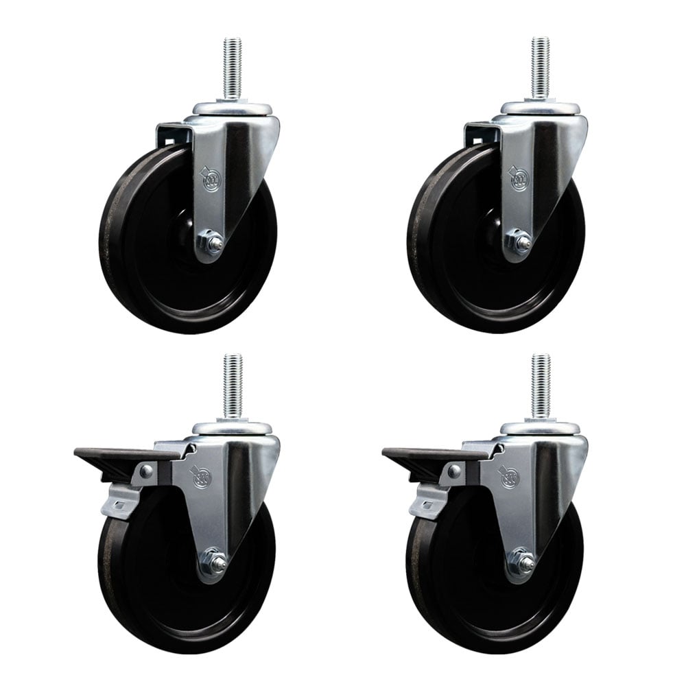 SCC-TS20S514-PHR-58212-2-PLB-2 Phenolic Swivel Threaded Stem Caster with 5 x 1.25 in. Black Wheels & 0.63 in. Stems - Set of 4