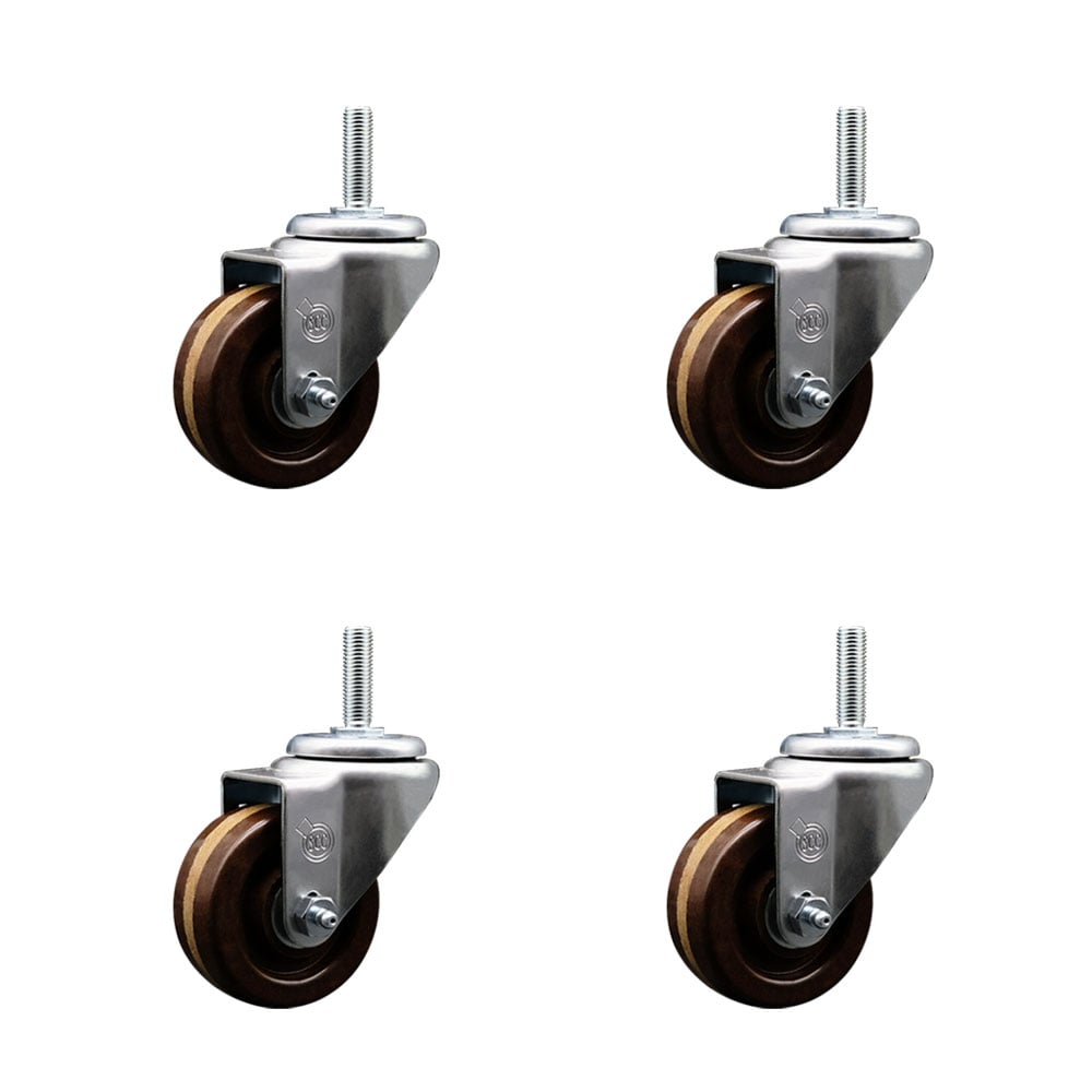 SCC-TS20S314-PHSHT-34212-4 High Temperature Phenolic Swivel Threaded Stem Caster with 3 x 1.25 in. Brown Wheels & 0.75 in. Stems - Set of 4