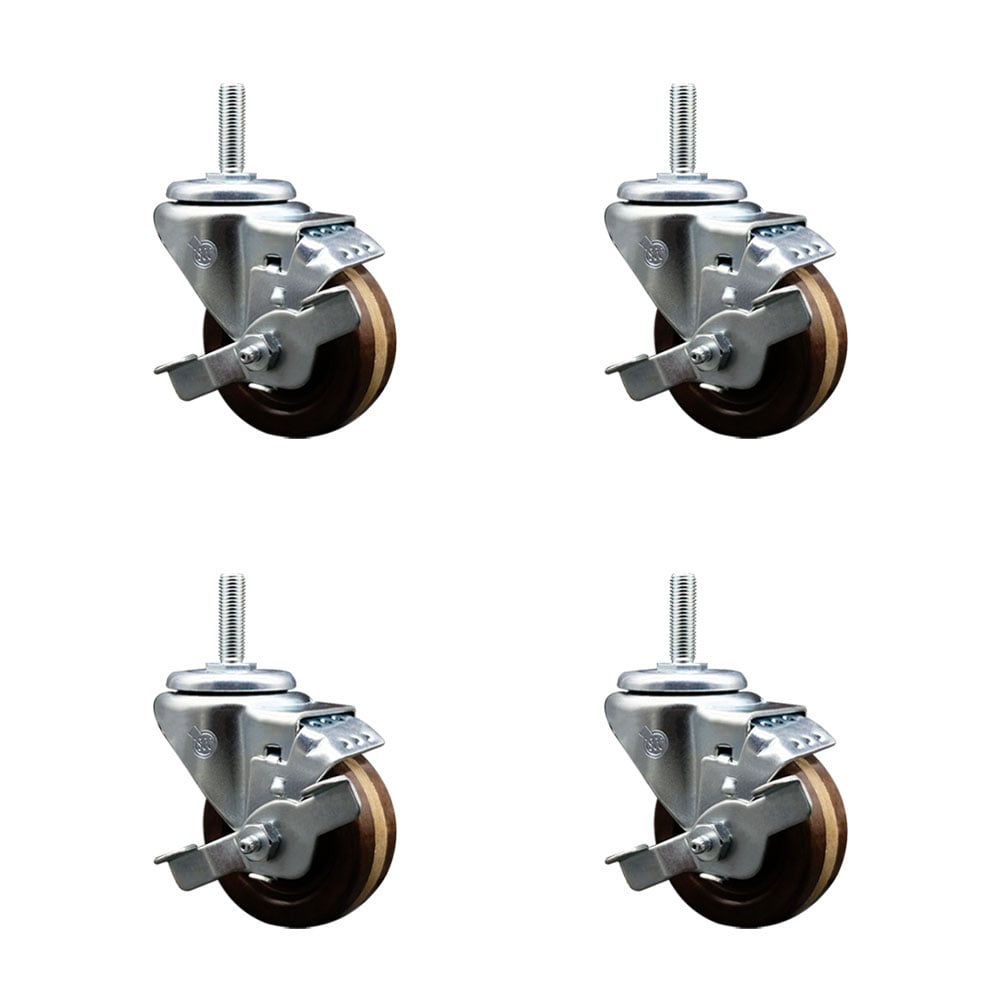 SCC-TS20S314-PHSHT-TLB-34212-4 High Temperature Phenolic Swivel Threaded Stem Caster with 3 x 1.25 in. Brown Wheels & 0.75 in. Stems - Set of 4