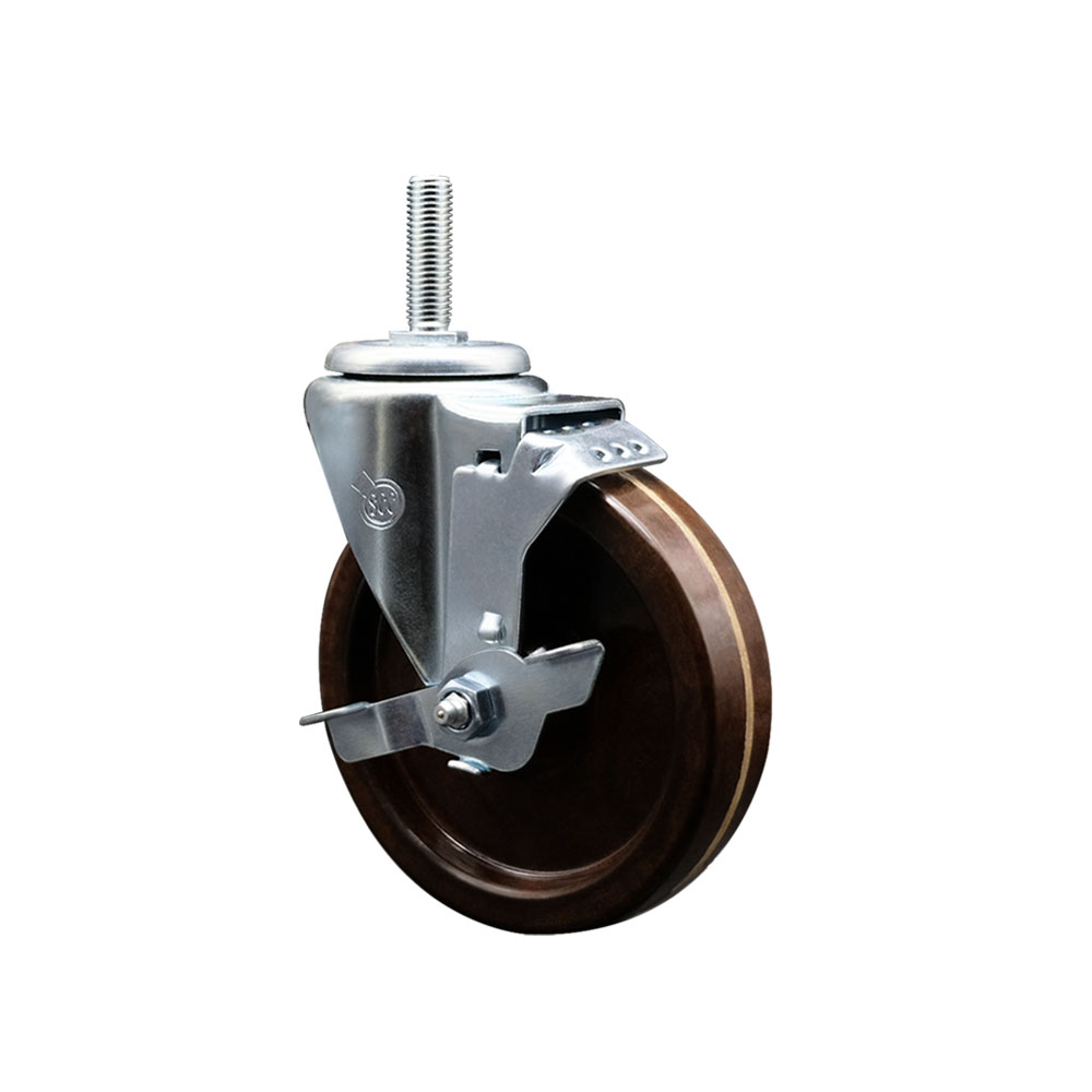 SCC-TS20S514-PHSHT-TLB-34212 High Temperature Phenolic Swivel Threaded Stem Caster with 5 x 1.25 in. Brown Wheel & 0.75 in. Stem & Top Locking Brake