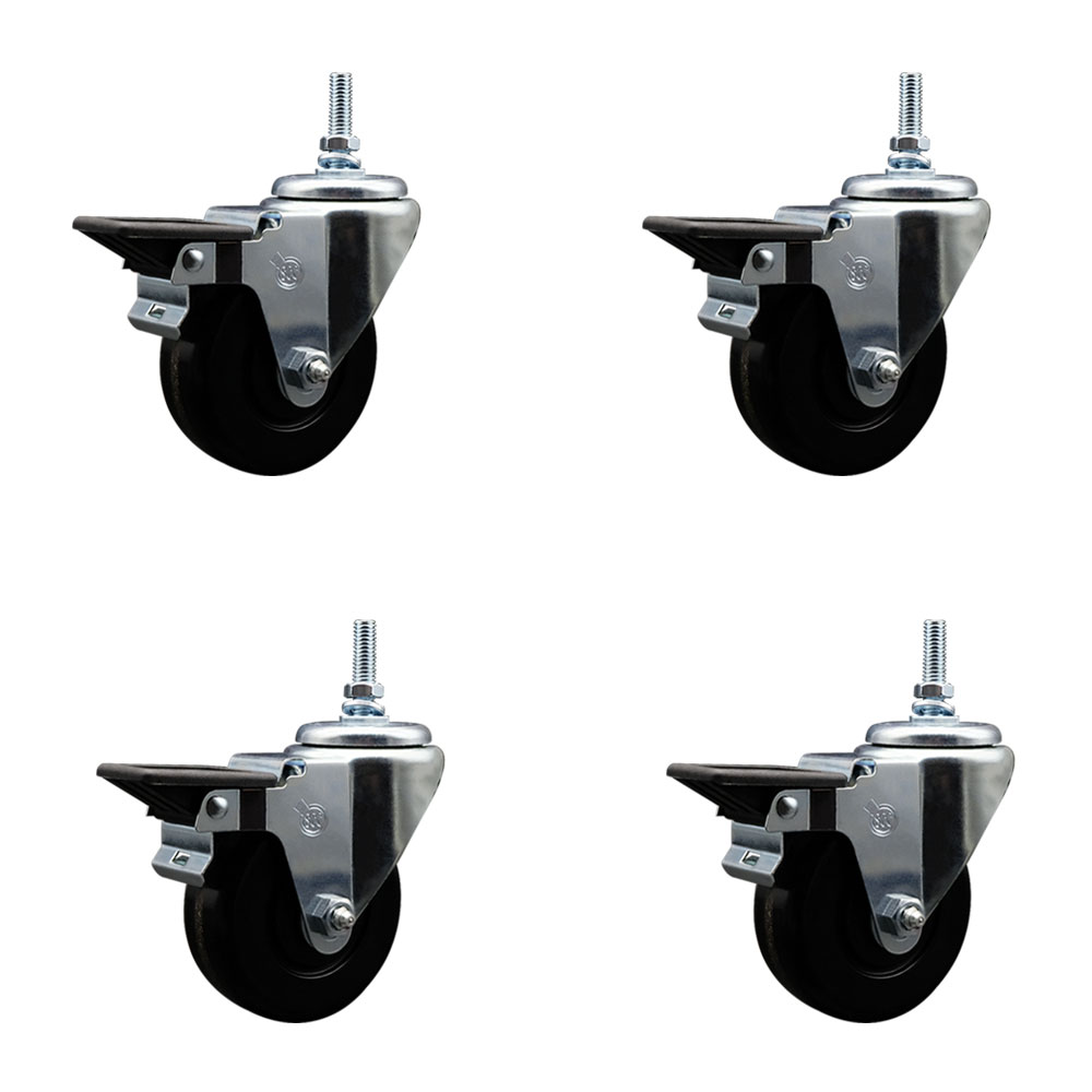 SCC-TS20S3514-PHS-PLB-381615-4 Phenolic Swivel Threaded Stem Caster with 3.5 x 1.25 in. Black Wheels & 0.38 in. Stems - Set of 4