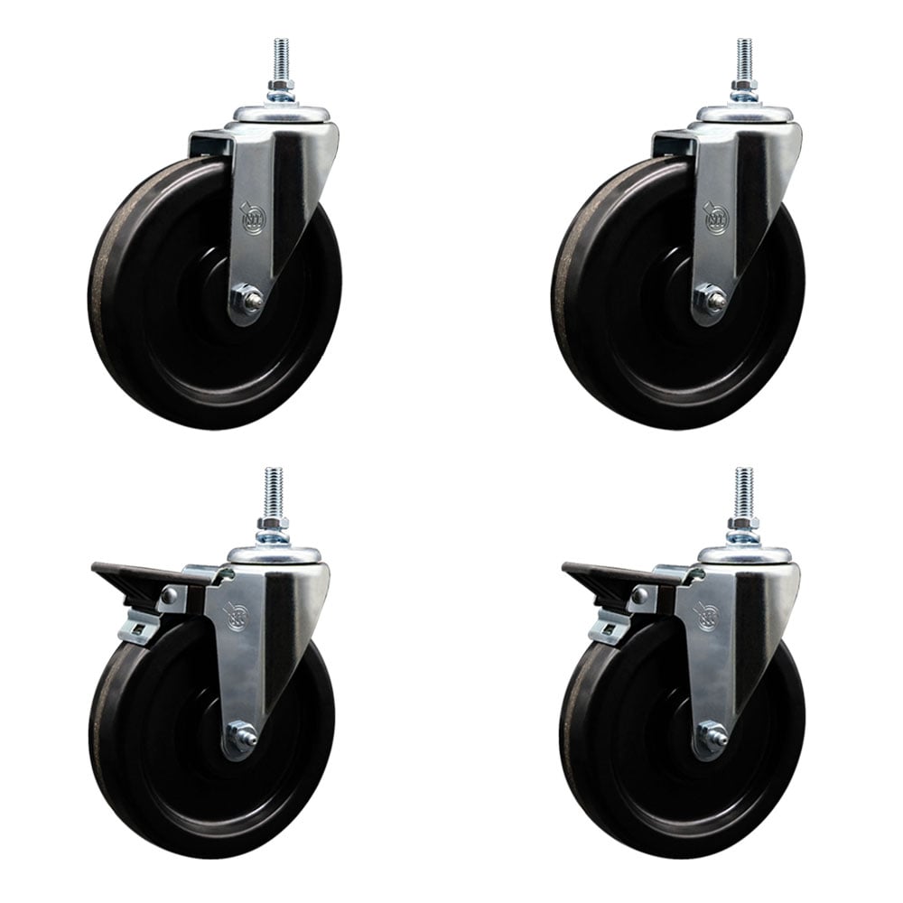 SCC-TS20S615-PHS-381615-2-PLB-2 Phenolic Swivel Threaded Stem Caster with 6 x 1.25 in. Black Wheels & 0.38 in. Stems - Set of 4