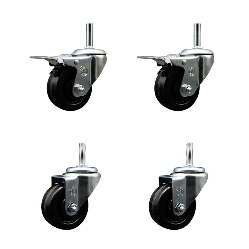 SCC-TSTTL20S314-PHS-58212-2-S-2 Phenolic Swivel Threaded Stem Caster with 3 x 1.25 in. Black Wheels & 0.63 in. Stems - Set of 4