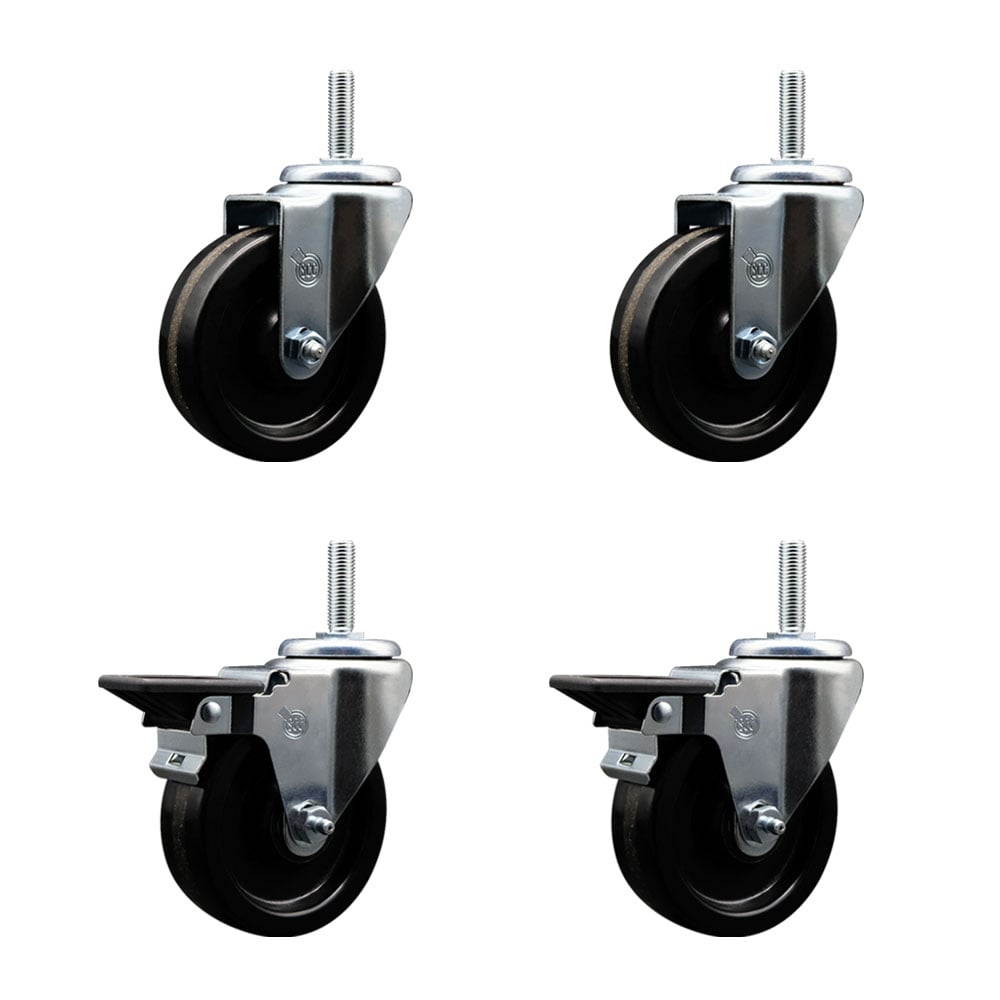 SCC-TS20S414-PHS-58212-2-PLB-2 Phenolic Swivel Threaded Stem Caster with 4 x 1.25 in. Black Wheels & 0.63 in. Stems - Set of 4