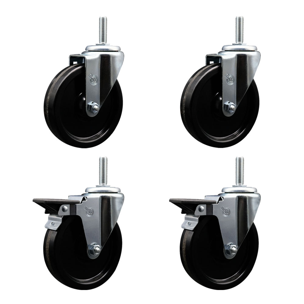 SCC-TS20S514-PHS-58212-2-PLB-2 Phenolic Swivel Threaded Stem Caster with 5 x 1.25 in. Black Wheels & 0.63 in. Stems - Set of 4