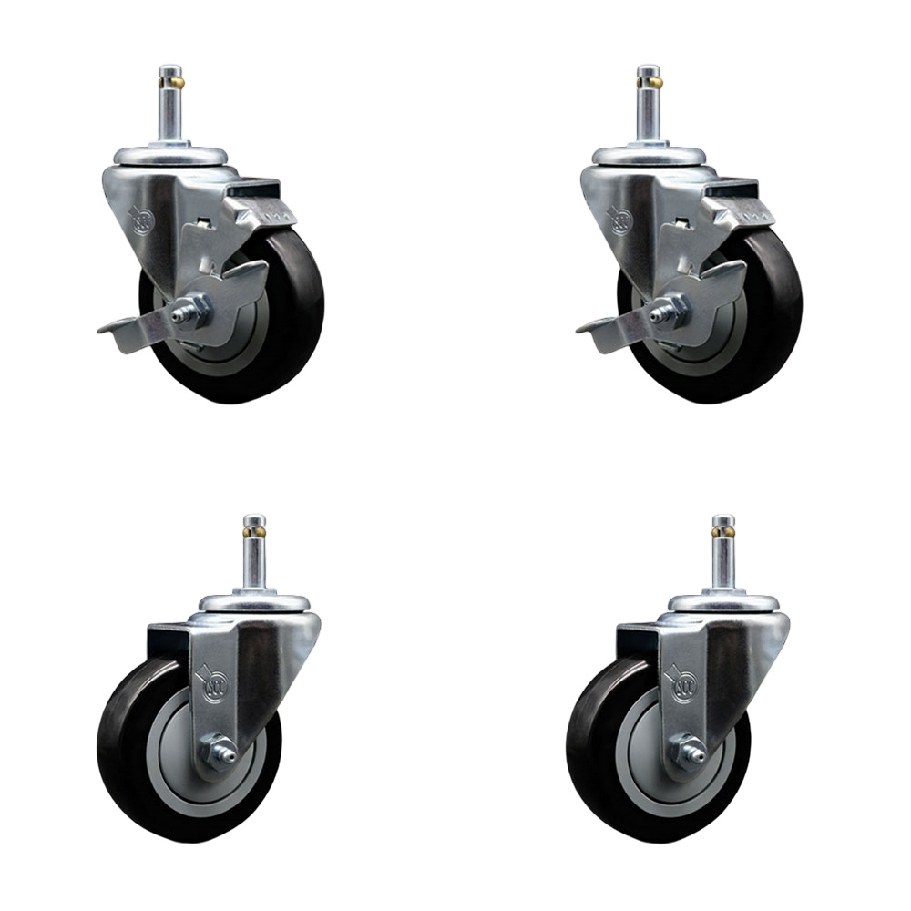 GR20S3514-PPUB-BLK-TLB-716138-2-S-2 Polyurethane Swivel Grip Ring Stem Caster with 3.5 x 1.25 in. Black Wheels & 0.43 in. Stems - Set of 4