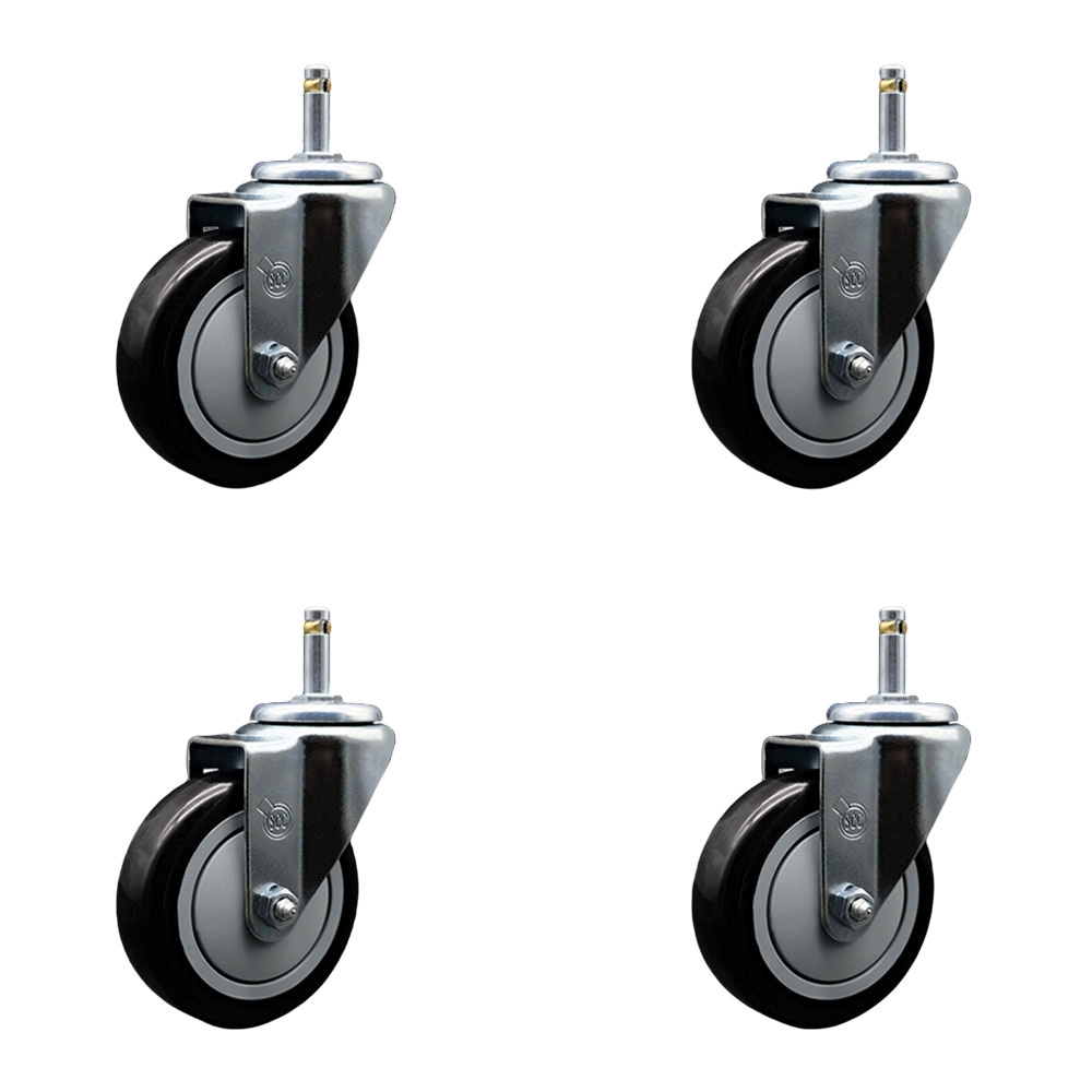 SCC-GR20S414-PPUB-BLK-716138-4 Polyurethane Swivel Grip Ring Stem Caster with 4 x 1.25 in. Black Wheels & 0.43 in. Stems - Set of 4
