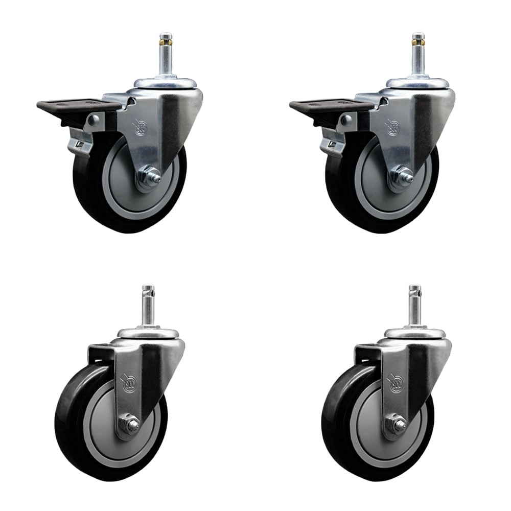 SCC-GR20S414-PPUB-BLK-PLB-716138-2S2 Polyurethane Swivel Grip Ring Stem Caster with 4 x 1.25 in. Black Wheels & 0.43 in. Stems - Set of 4