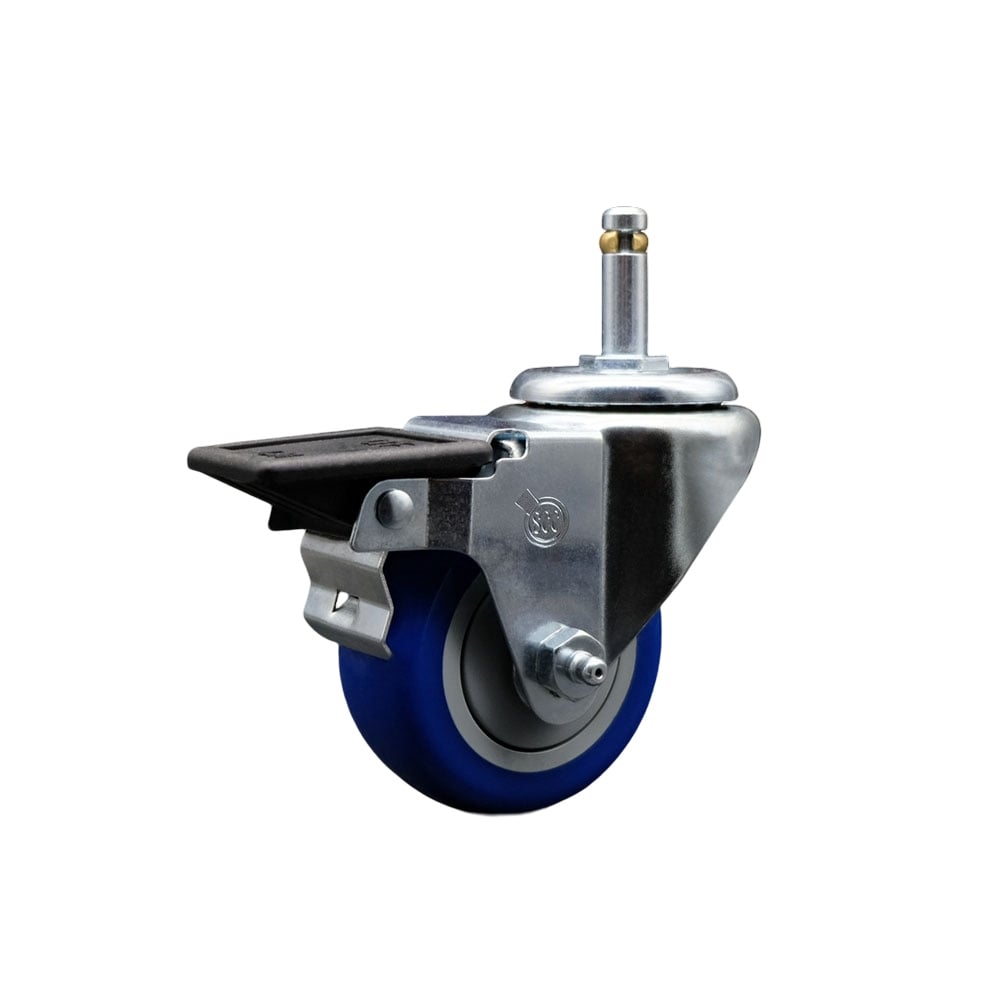 SCC-GR20S314-PPUB-BLUE-PLB-716138 Polyurethane Swivel Grip Ring Stem Caster with 3 x 1.25 in. Blue Wheel & 0.43 in. Stem & Posi Locking Brake