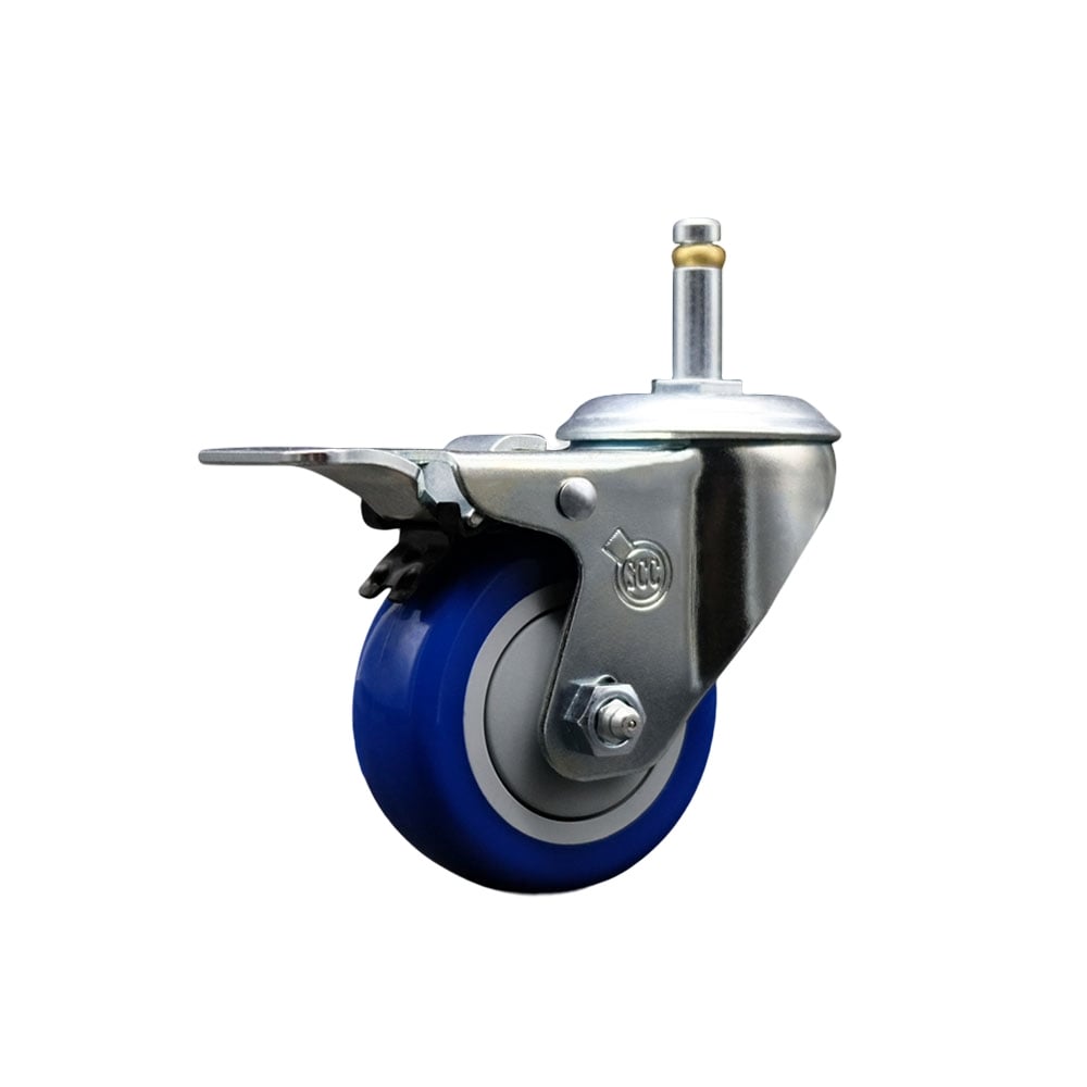 SCC-GRTTL20S314-PPUB-BLUE-716138 Polyurethane Swivel Grip Ring Stem Caster with 3 x 1.25 in. Blue Wheel & 0.43 in. Stem & Total Locking Brake