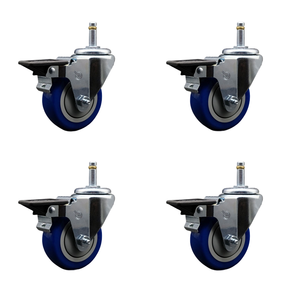 SCC-GR20S3514-PPUB-BLUE-PLB-716138-4 Polyurethane Swivel Grip Ring Stem Caster with 3.5 x 1.25 in. Blue Wheels & 0.43 in. Stems - Set of 4
