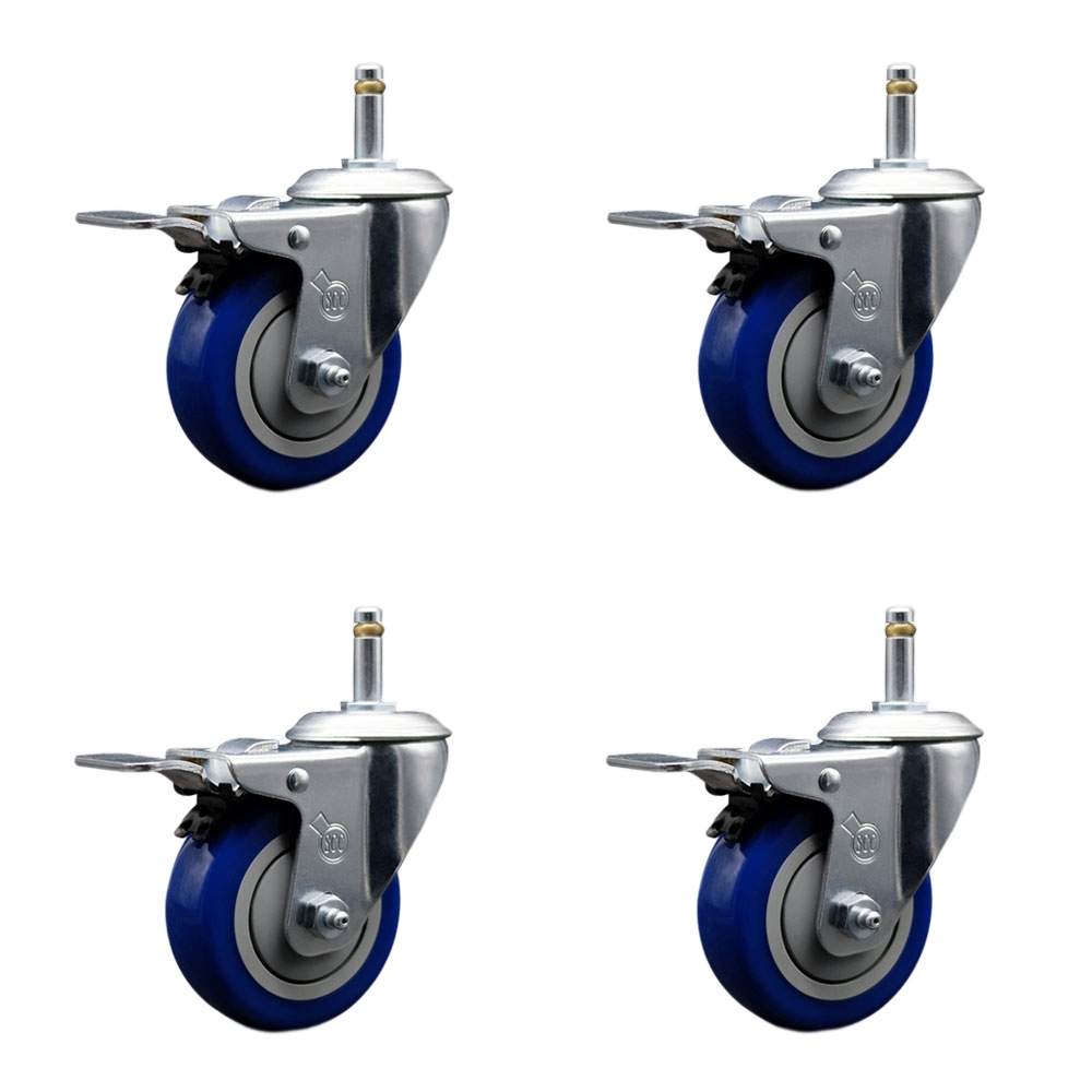 SCC-GRTTL20S3514-PPUB-BLUE-716138-4 Polyurethane Swivel Grip Ring Stem Caster with 3.5 x 1.25 in. Blue Wheels & 0.43 in. Stems - Set of 4