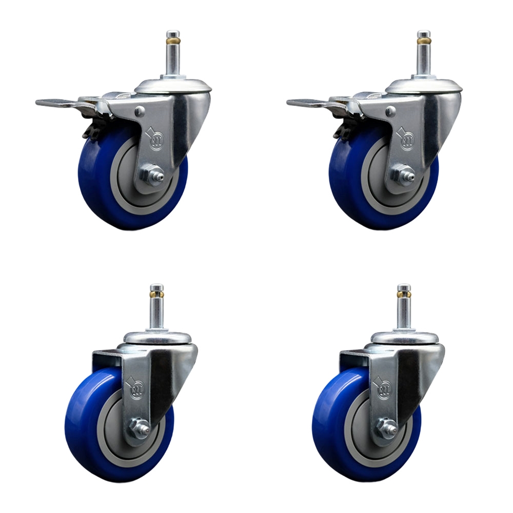 GRTTL20S3514-PPUB-BLUE-716138-2-S-2 Polyurethane Swivel Grip Ring Stem Caster with 3.5 x 1.25 in. Blue Wheels & 0.43 in. Stems - Set of 4