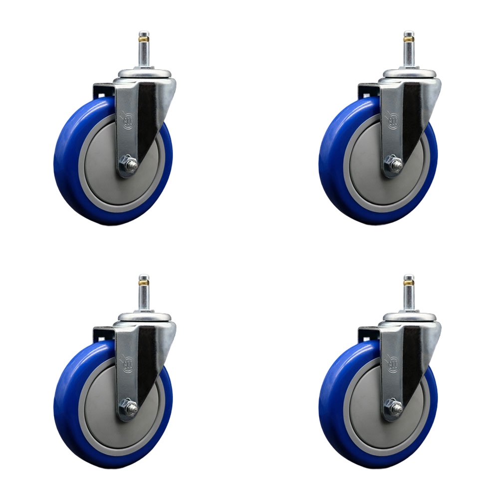 SCC-GR20S514-PPUB-BLUE-716138-4 Polyurethane Swivel Grip Ring Stem Caster with 5 x 1.25 in. Blue Wheels & 0.43 in. Stems - Set of 4