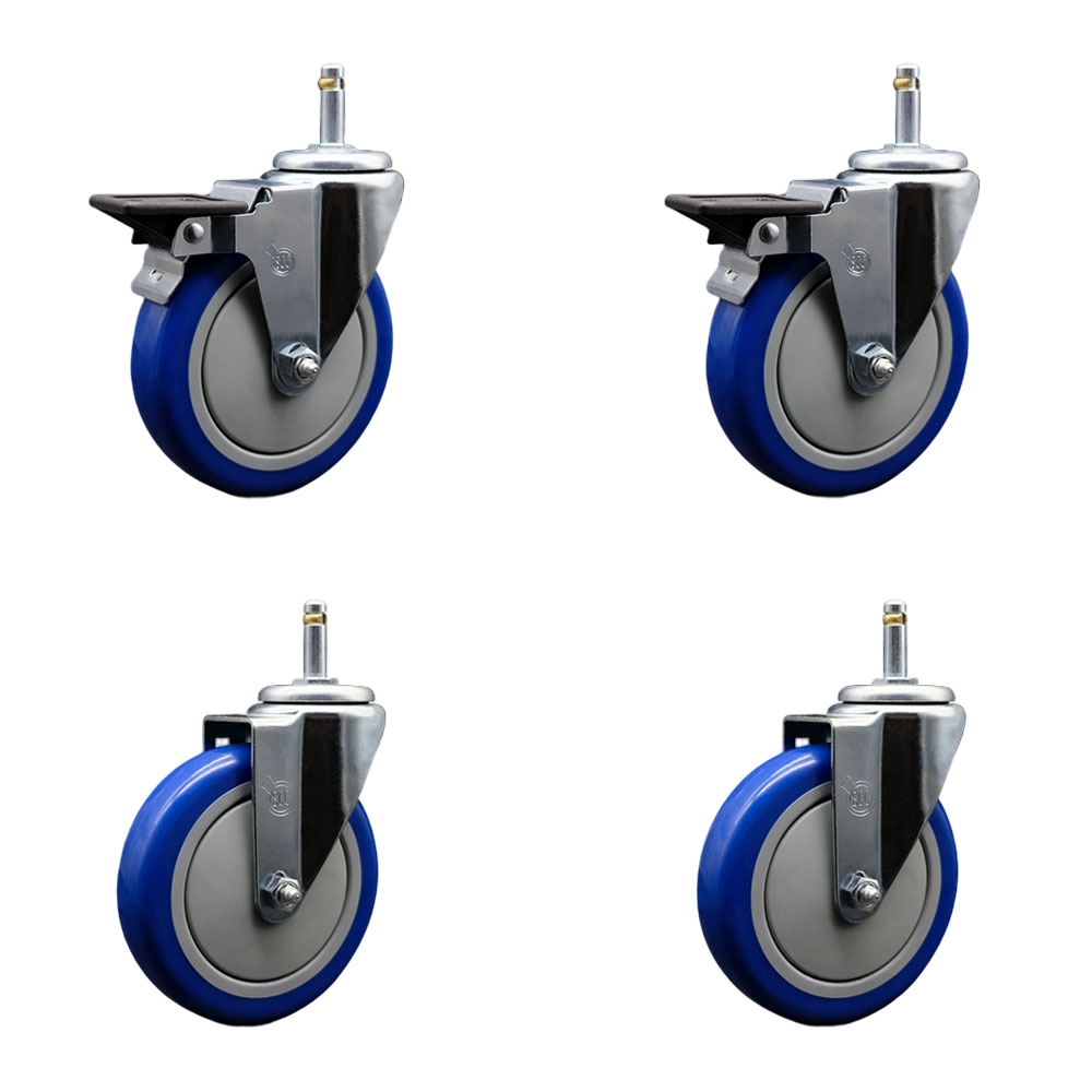 GR20S514-PPUB-BLUE-PLB-716138-2-S-2 Polyurethane Swivel Grip Ring Stem Caster with 5 x 1.25 in. Blue Wheels & 0.43 in. Stems - Set of 4