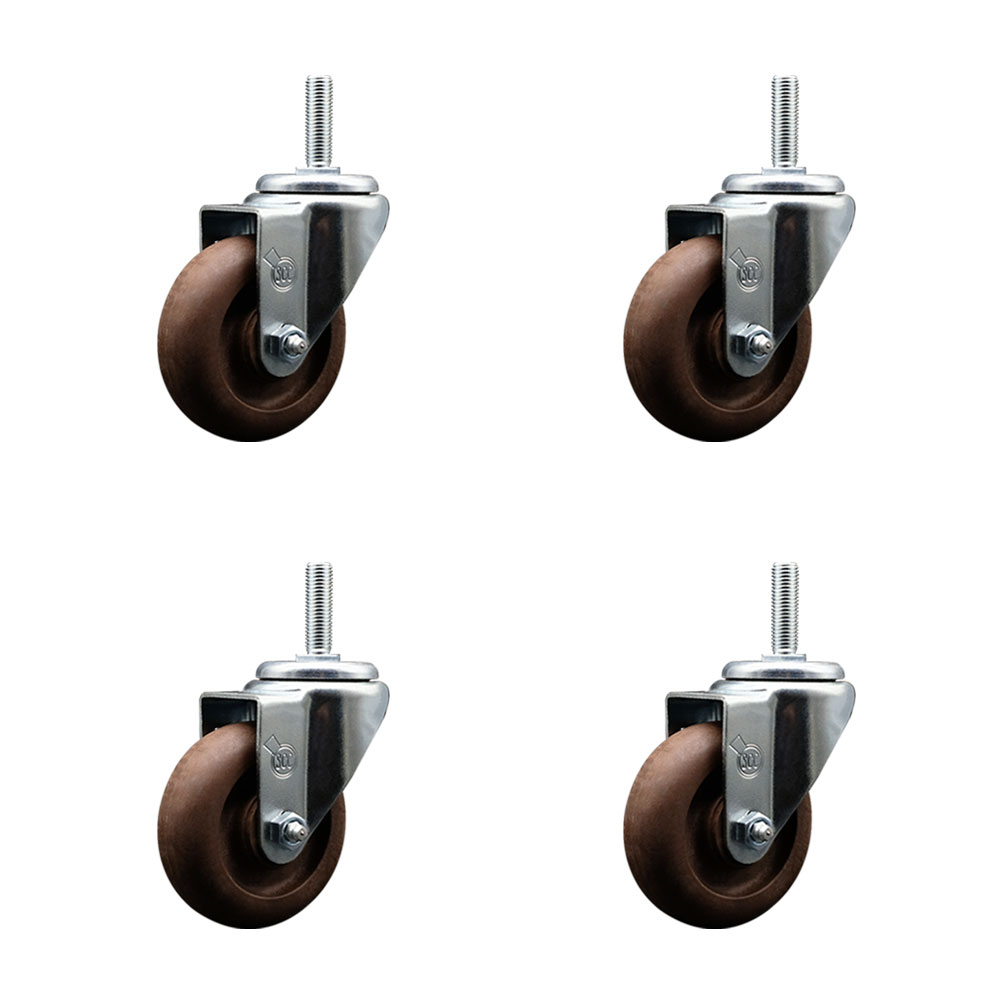 High Temperature Glass Filled Nylon Swivel Threaded Stem Caster with 3.5 x 1.25 in. Brown Wheels & 0.75 in. Stems - Set of 4