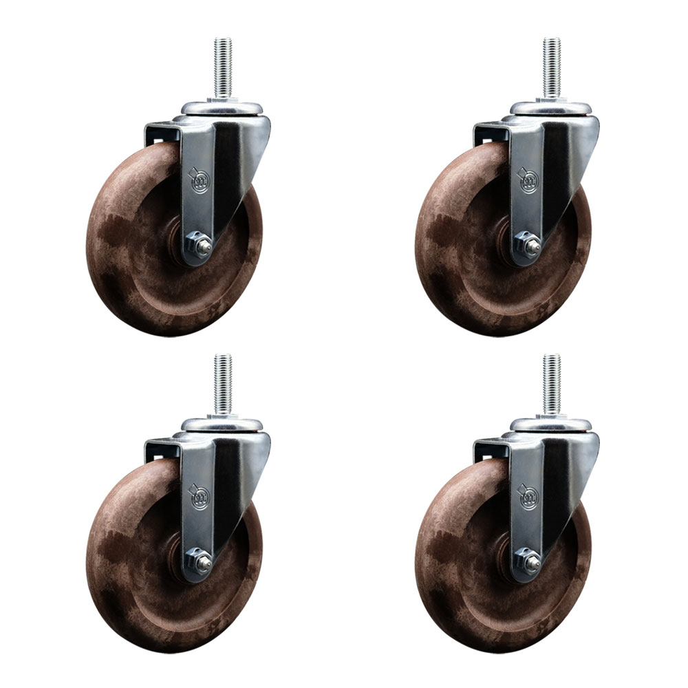 High Temperature Glass Filled Nylon Swivel Threaded Stem Caster with 5 x 1.25 in. Brown Wheels & 0.75 in. Stems - Set of 4