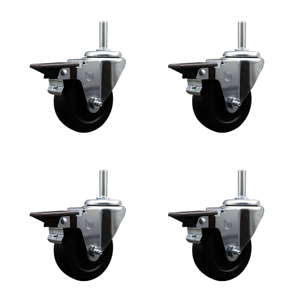 SCC-TS20S3514-HRS-PLB-58212-4 Hard Rubber Swivel Threaded Stem Caster with 3.5 x 1.25 in. Black Wheels & 0.63 in. Stems - Set of 4