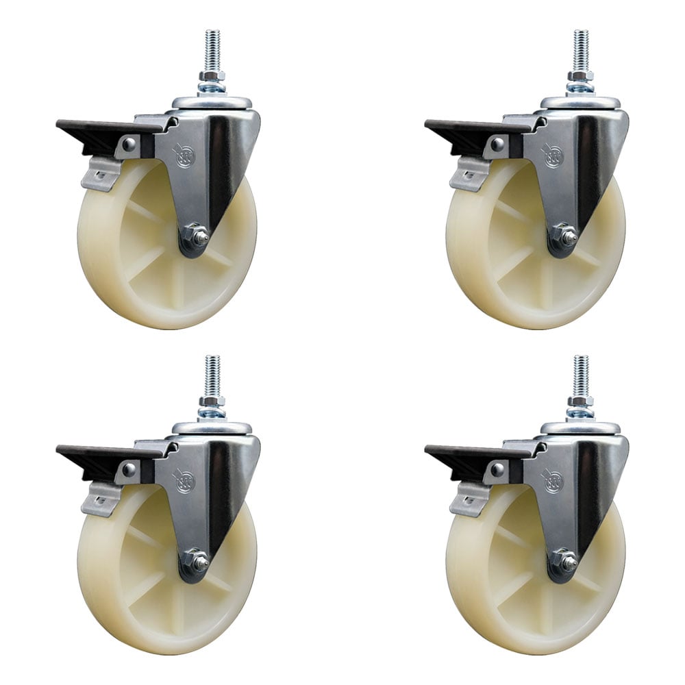 SCC-TS20S514-NYS-PLB-381615-4 Nylon Swivel Threaded Stem Caster with 5 x 1.25 in. White Wheels & 0.38 in. Stems - Set of 4