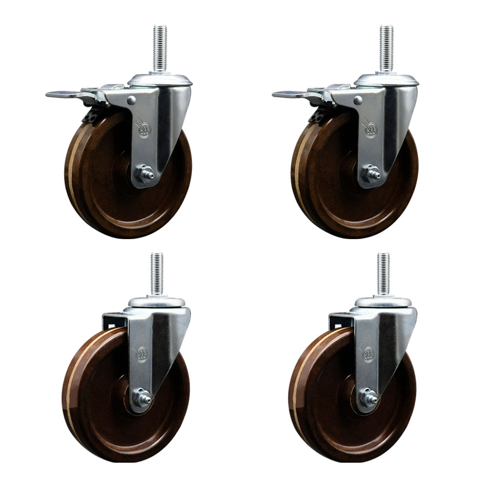 SCC-TSTTL20S514-PHRHT-34212-2-S-2 High Temperature Phenolic Swivel Threaded Stem Caster with 5 x 1.25 in. Brown Wheels & 0.75 in. Stems - Set of 4