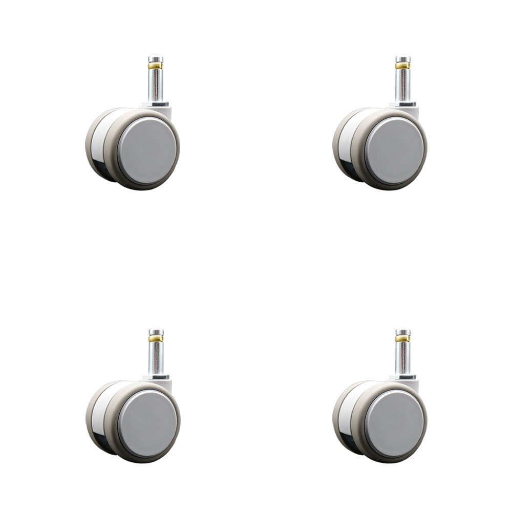 2 in. MRI Safe Swivel Casters Quiet Non-Marking Gray Thermoplastic Rubber Twin Wheels 0.43 in. by 1.38 in. Grip Ring Stems - Set of 4