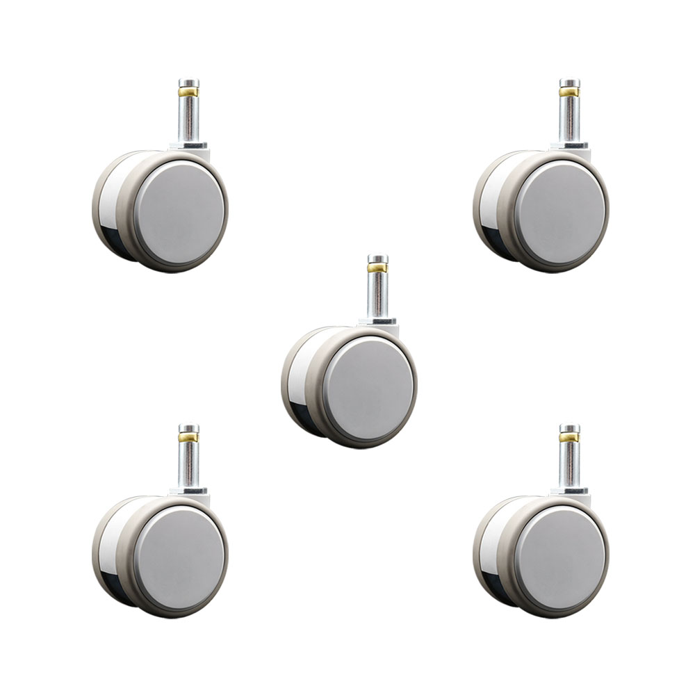 2.375 in. MRI Safe Swivel Casters Quiet Non-Marking Gray Thermoplastic Rubber Twin Wheels 0.43 in. by 1.38 in. Grip Ring Stems - Set of 5