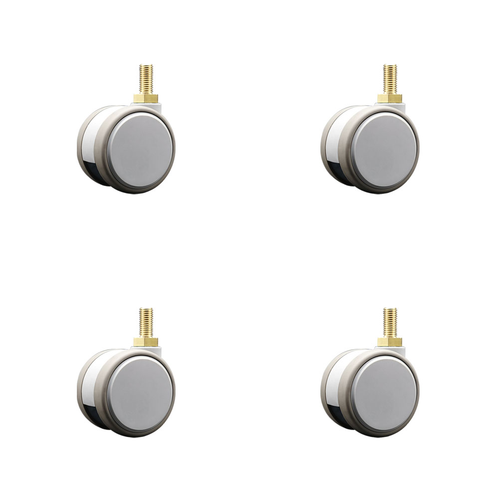 2.375 in. MRI Safe Swivel Casters Quiet Non-Marking Gray Thermoplastic Rubber Twin Wheels 10 mm 1.50 TPI x 22 mm Threaded Stems - Set of 4